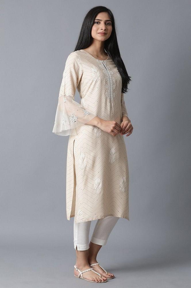 Beige Printed kurta - wforwoman