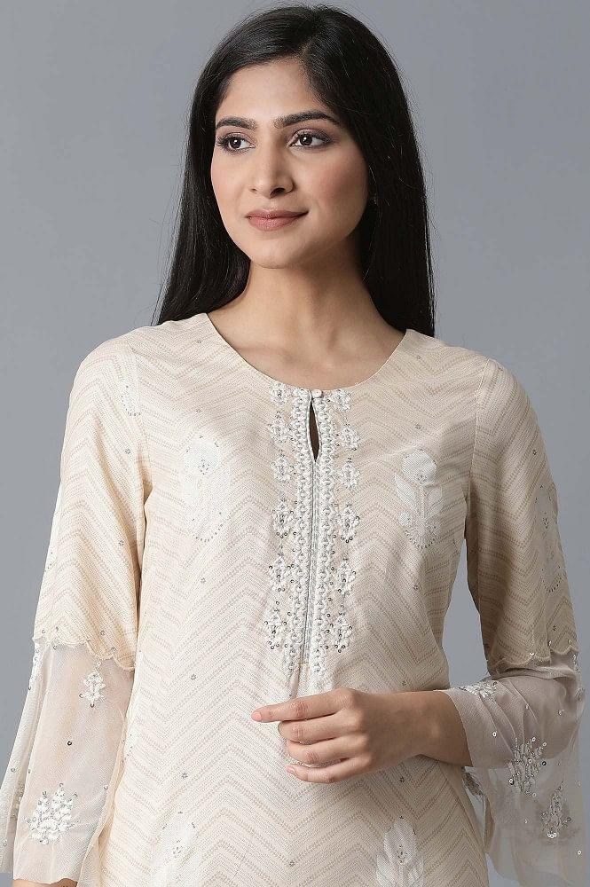 Beige Printed kurta - wforwoman