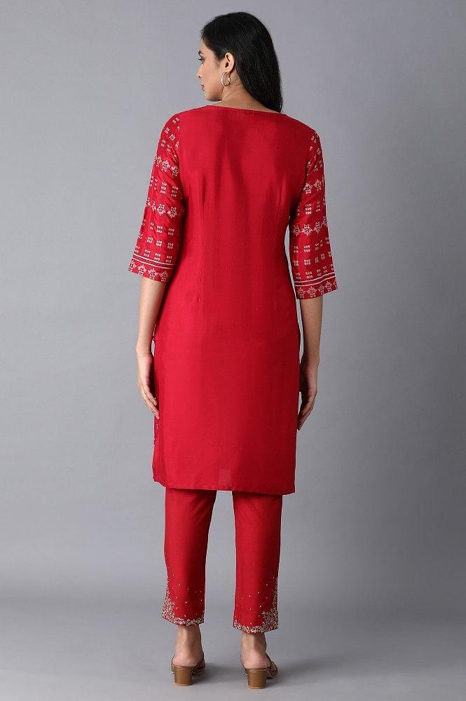 Red Printed Straight kurta - wforwoman