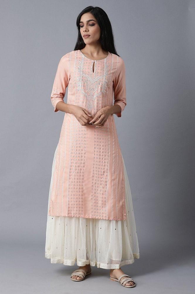 Peach Straight kurta - wforwoman