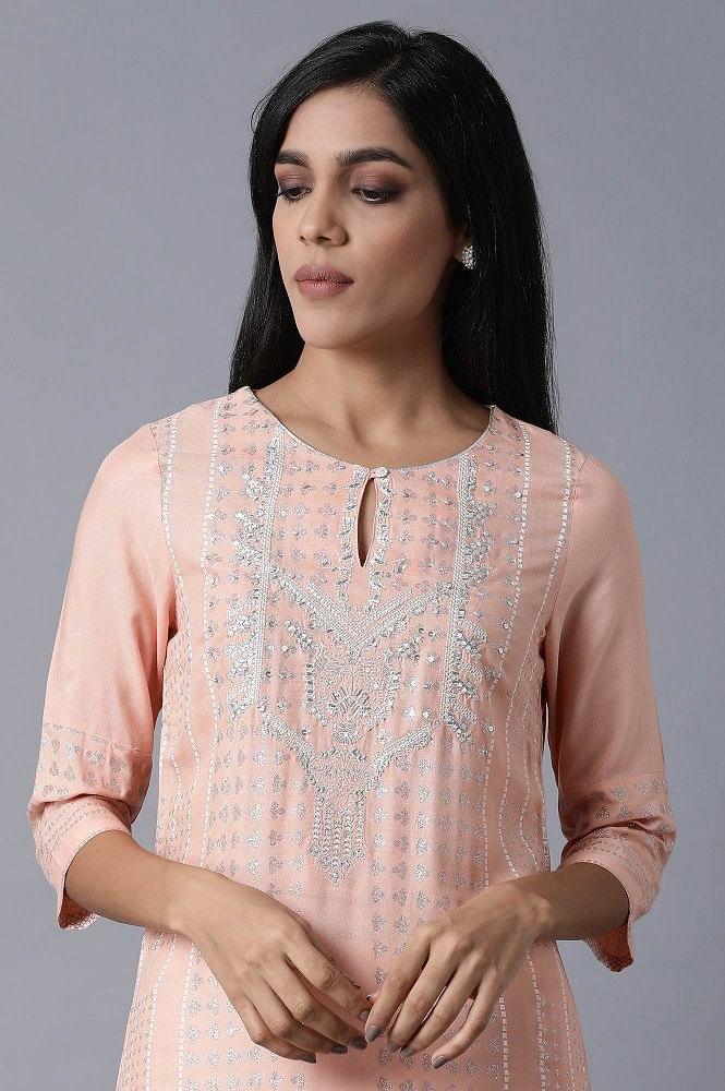 Peach Straight kurta - wforwoman