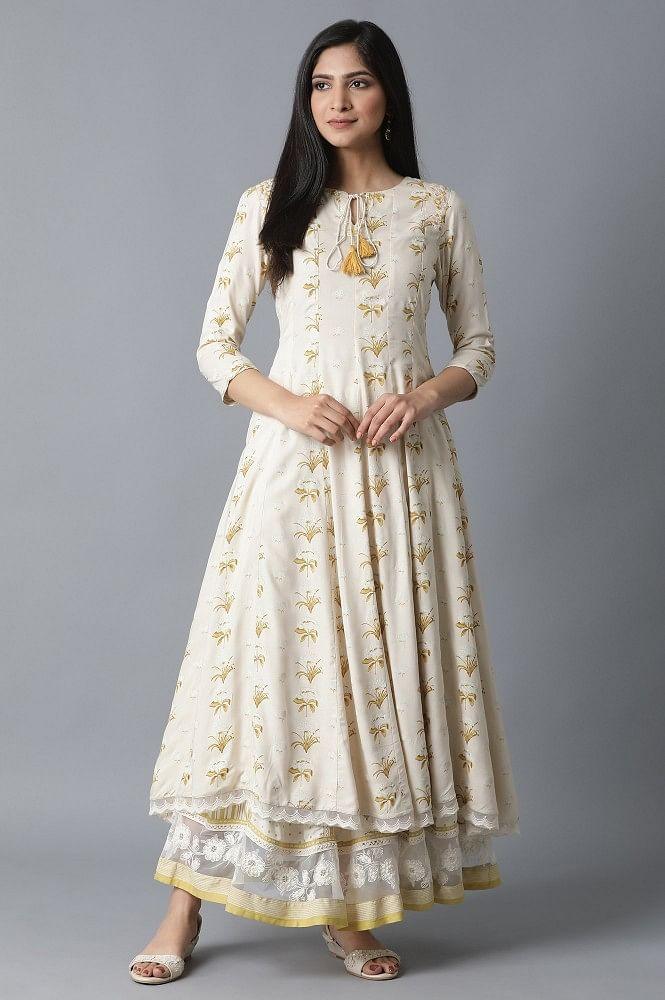 Yellow Booti Print Flared kurta - wforwoman