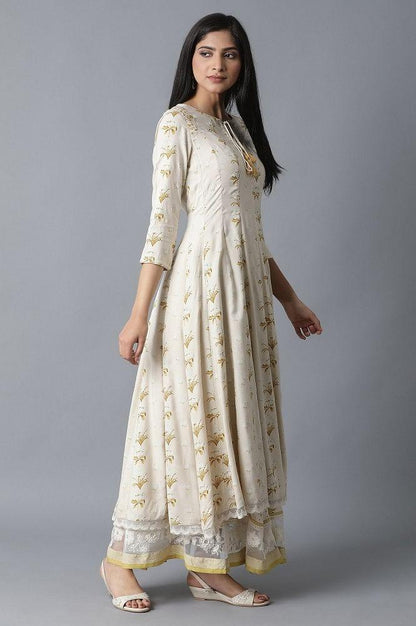 Yellow Booti Print Flared kurta - wforwoman