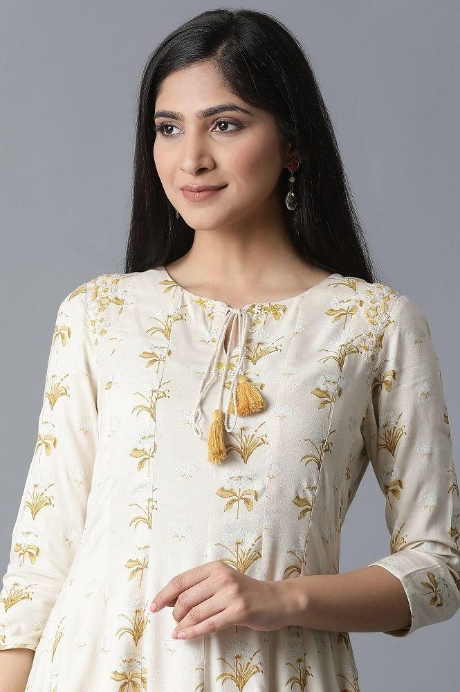 Yellow Booti Print Flared kurta - wforwoman