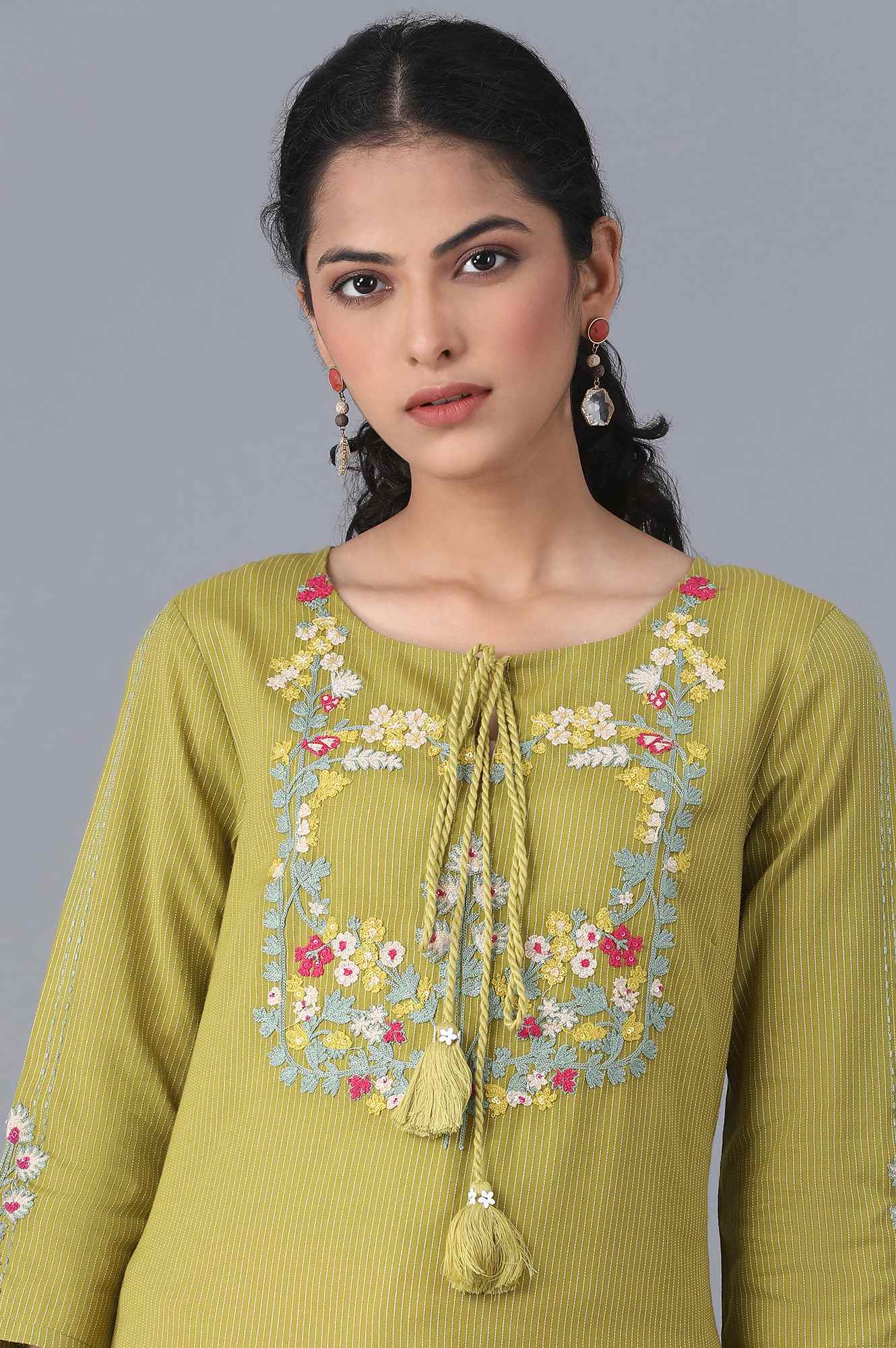 Pear Green Embroidered kurta