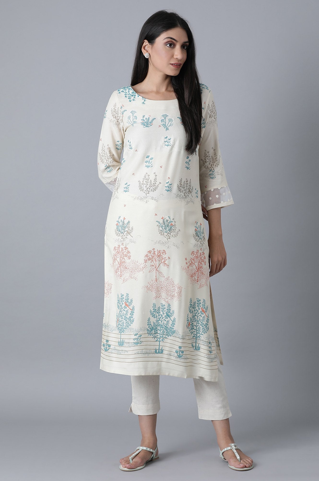 Ecru Placement Print kurta