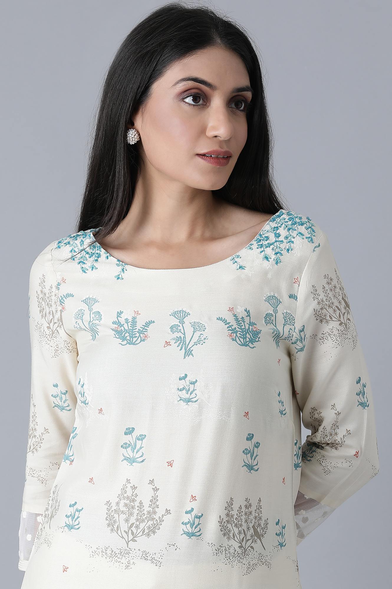 Ecru Placement Print kurta