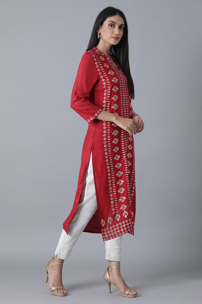 Red Printed Rayon kurta