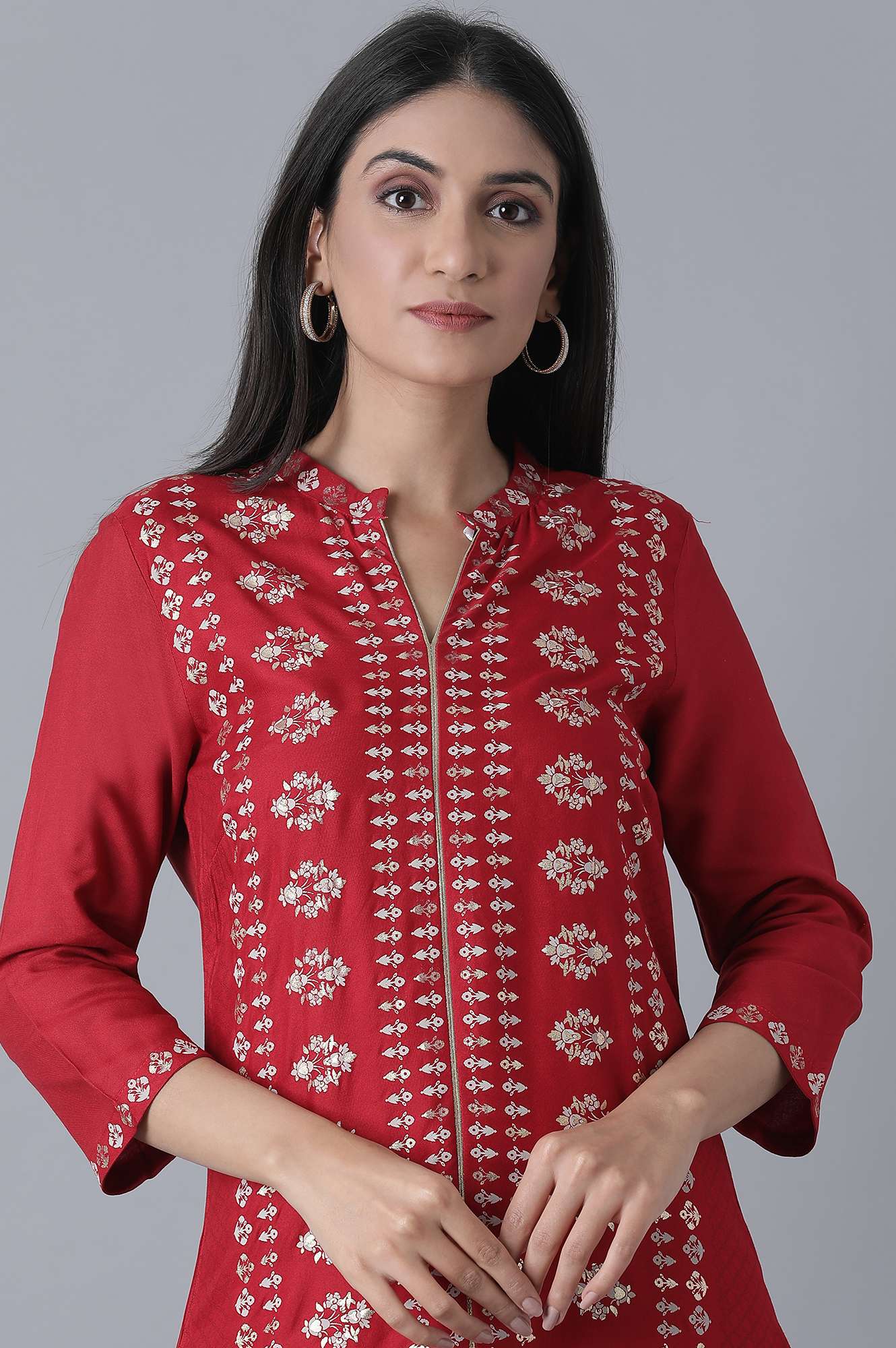 Red Printed Rayon kurta