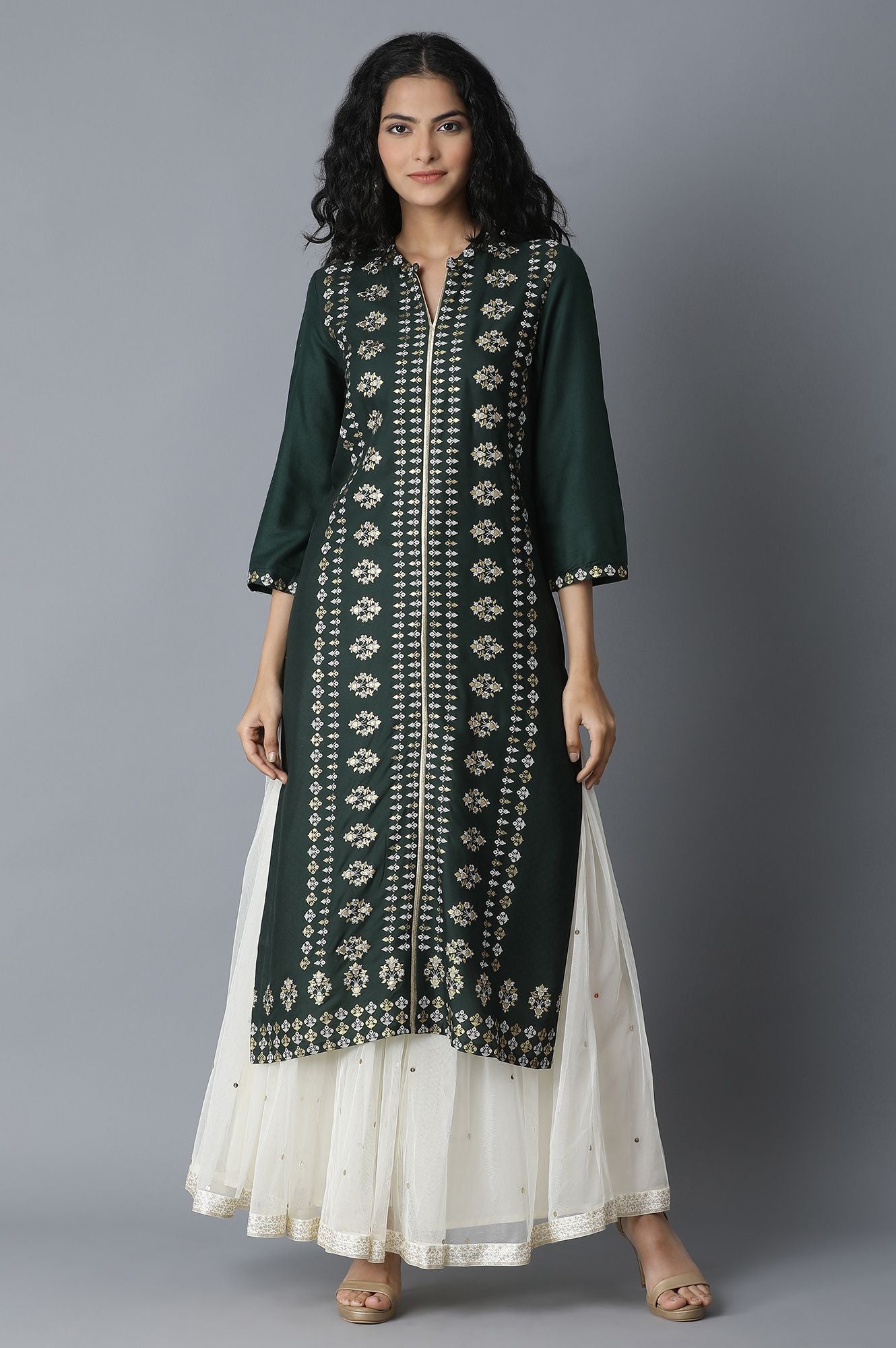 Teal Printed Rayon kurta