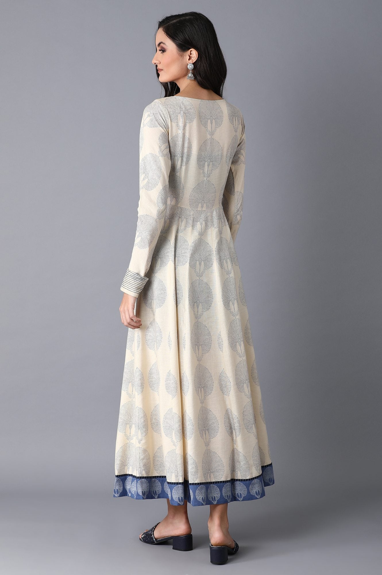 Ecru Printed Kalidar Dress