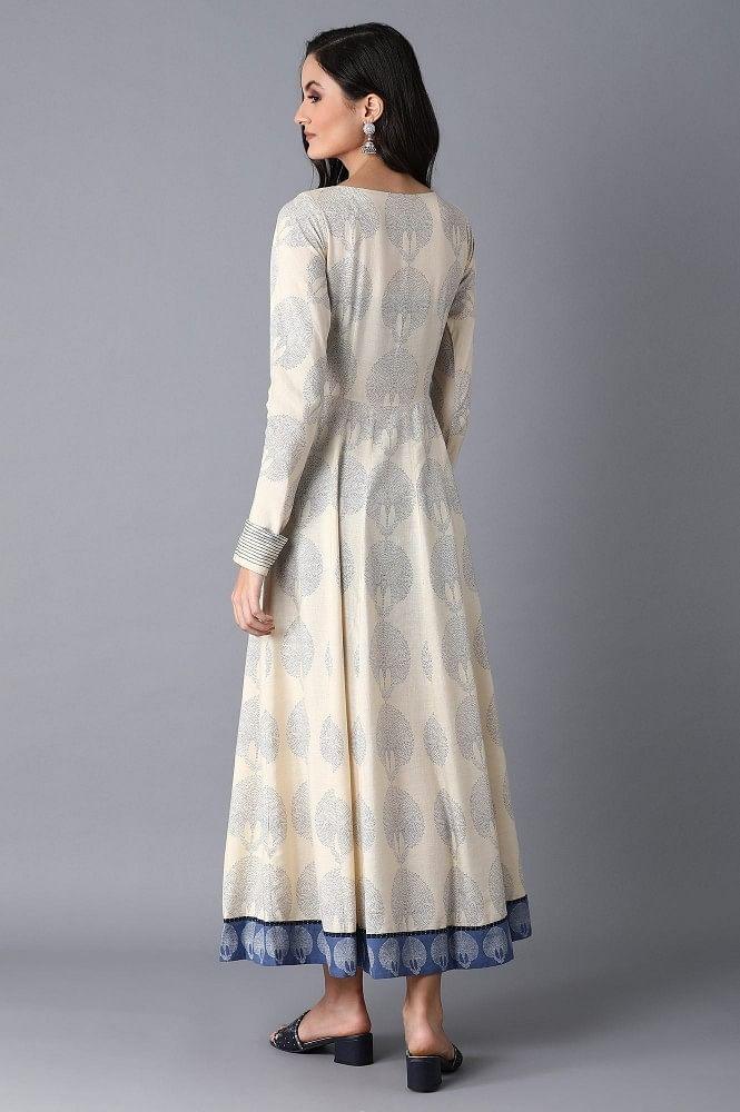 Ecru Printed Kalidar Dress - wforwoman