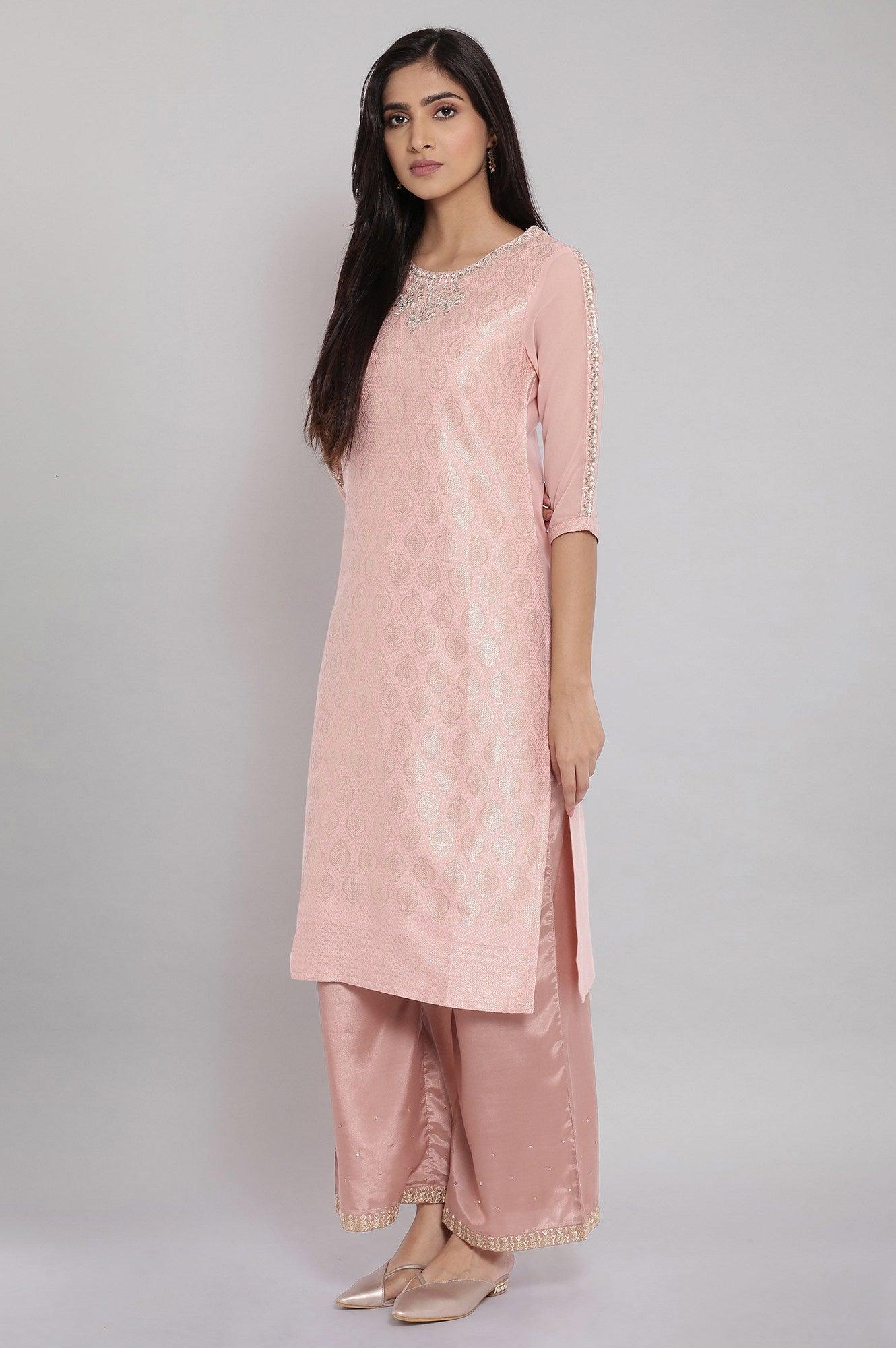 Pink Jacqurd Embroidered kurta - wforwoman