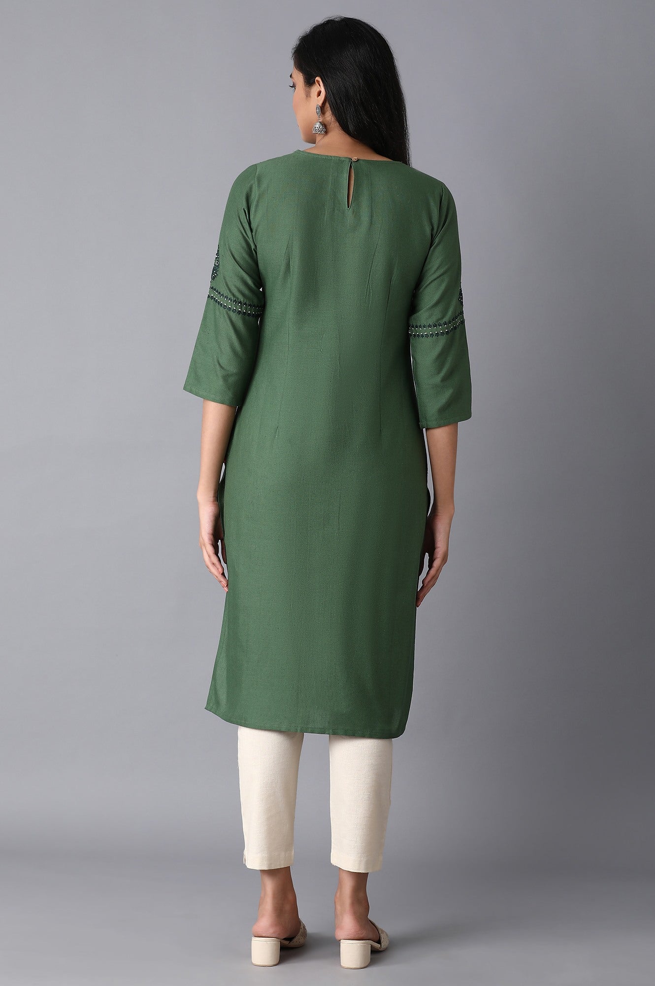 ELM Green Embroidered Straight kurta