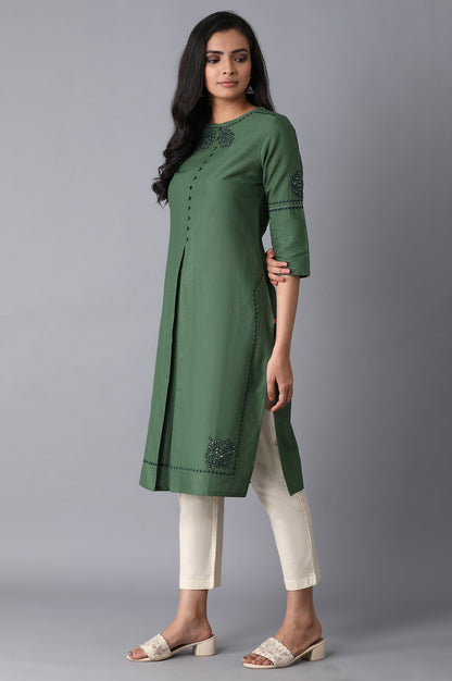 ELM Green Embroidered Straight kurta