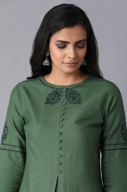 ELM Green Embroidered Straight kurta