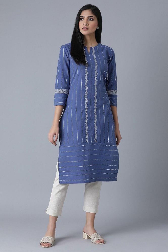 Cobalt Blue Striped kurta - wforwoman