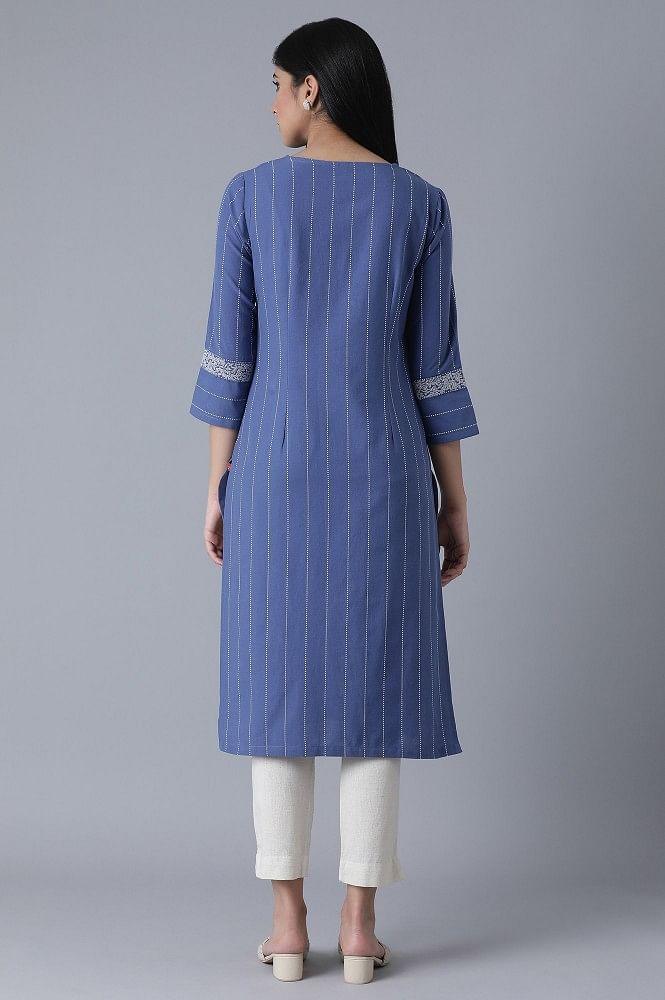 Cobalt Blue Striped kurta - wforwoman