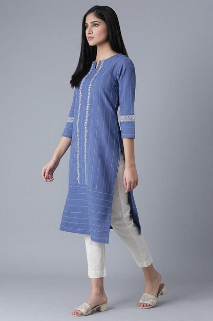 Cobalt Blue Striped kurta - wforwoman