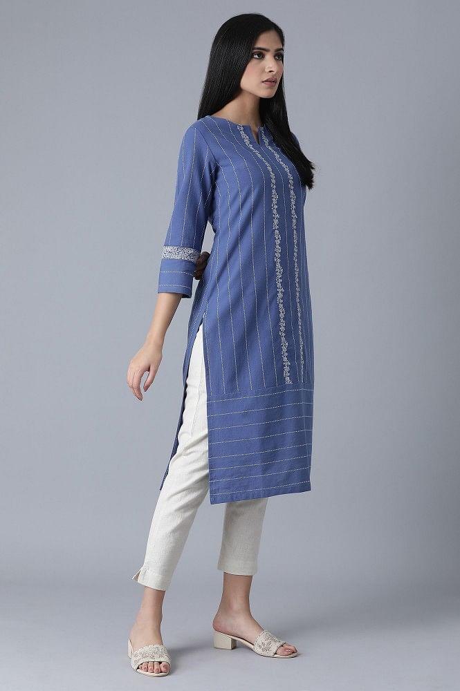 Cobalt Blue Striped kurta - wforwoman