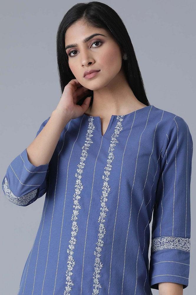 Cobalt Blue Striped kurta - wforwoman