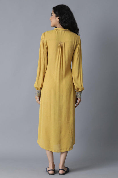 Mustard Yellow Gathered Dress - wforwoman