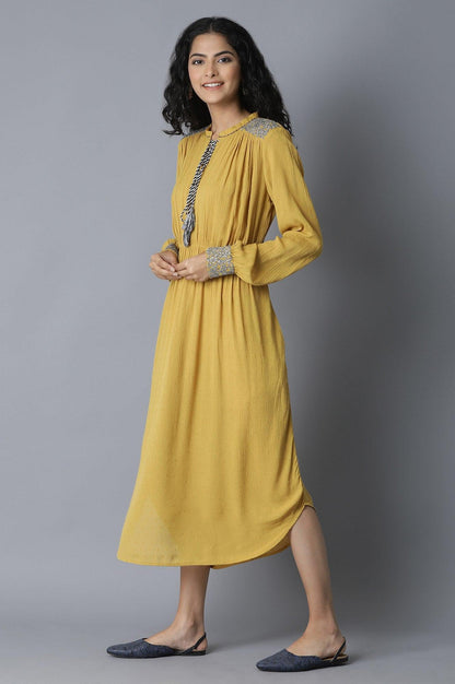 Mustard Yellow Gathered Dress - wforwoman
