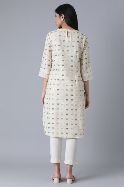 Ecru Embroidered Printed kurta