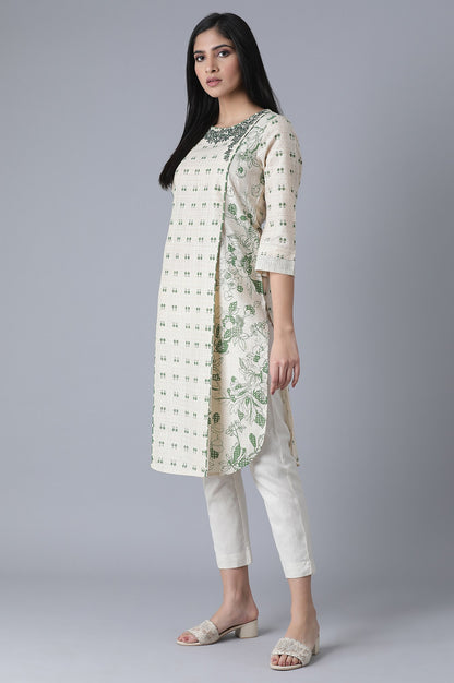 Ecru Embroidered Printed kurta