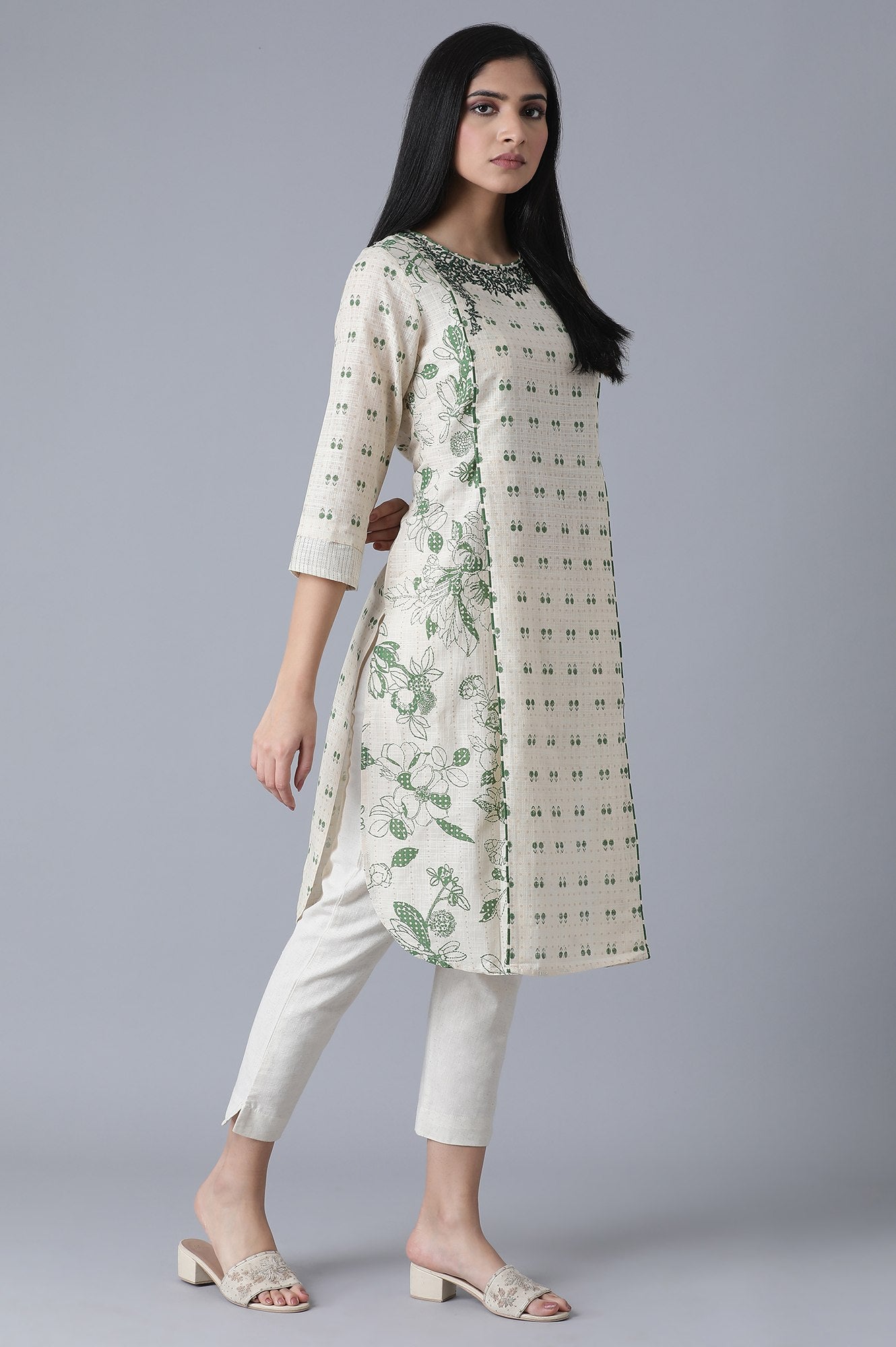 Ecru Embroidered Printed kurta