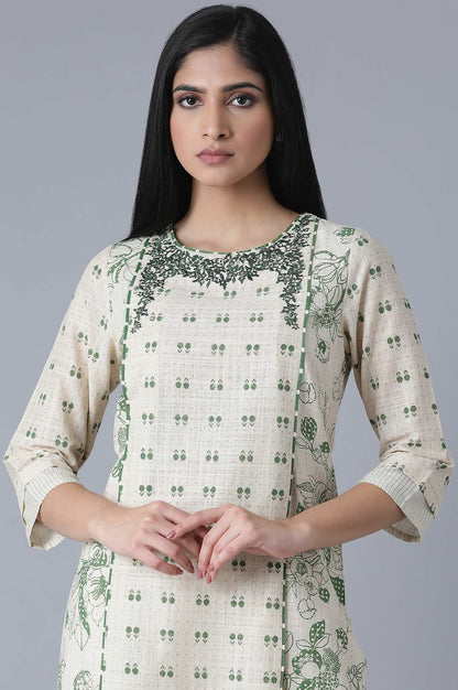 Ecru Embroidered Printed kurta