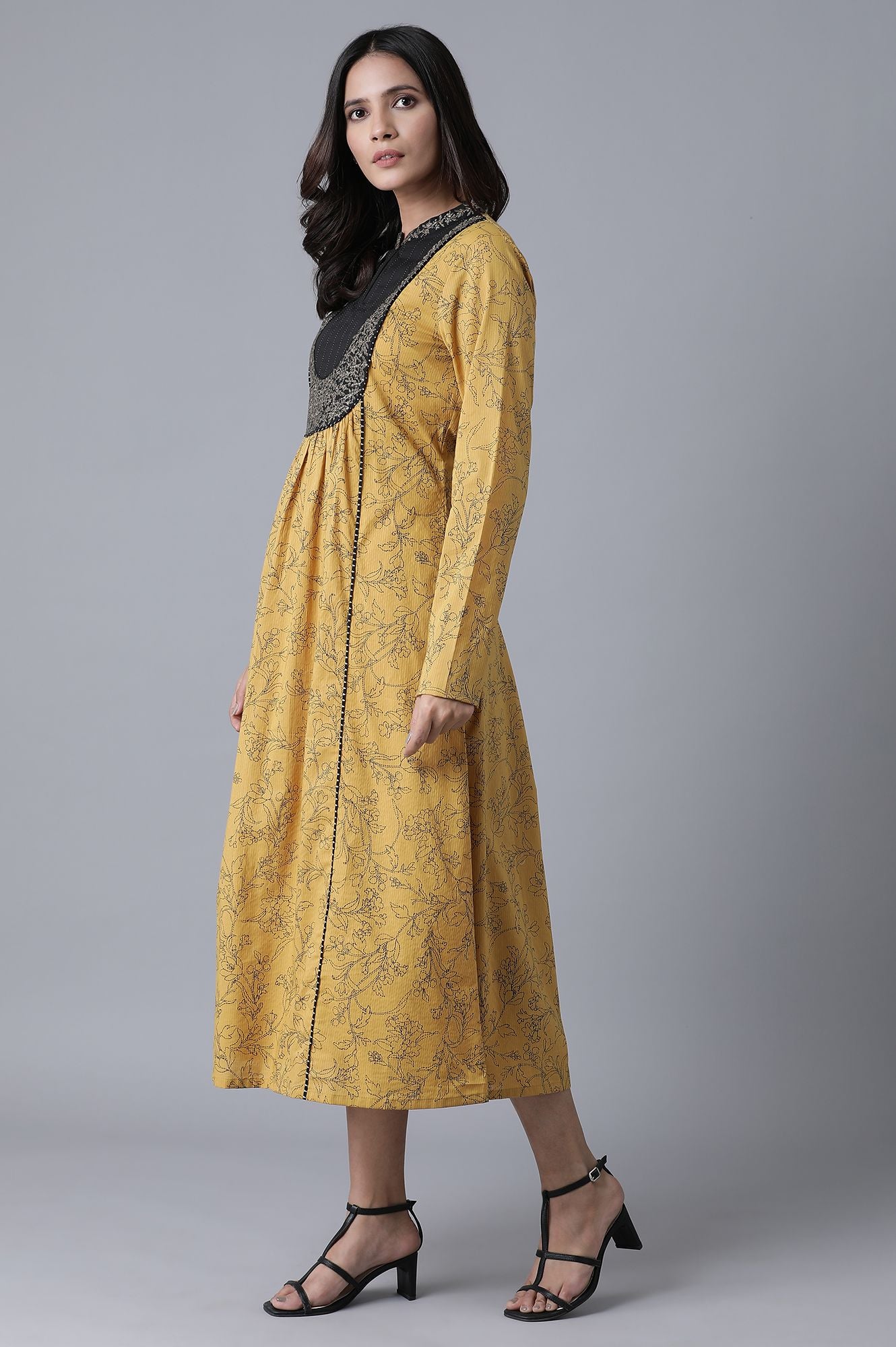 Yellow Embroidered and Printed Dress