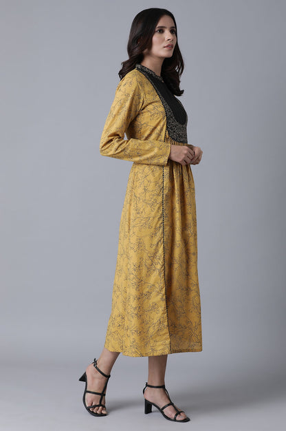 Yellow Embroidered and Printed Dress