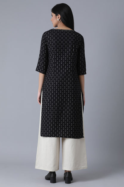 Black Polka Dots Yarn Dyed Embroidered kurta