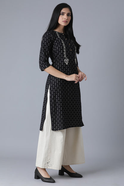 Black Polka Dots Yarn Dyed Embroidered kurta