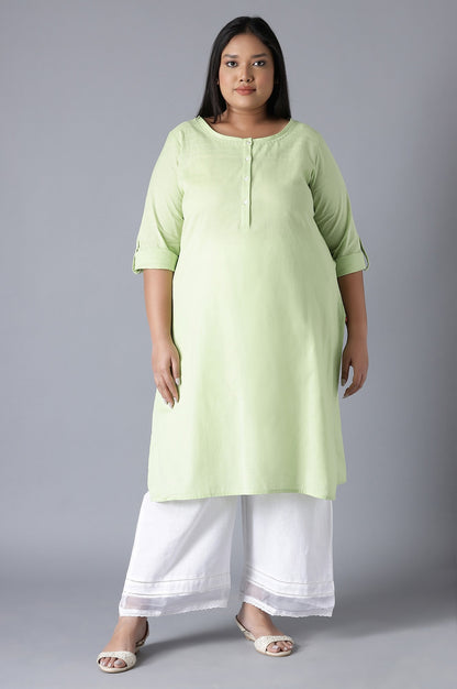 Green Round Neck Solid kurta