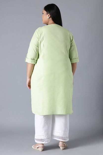 Green Round Neck Solid kurta