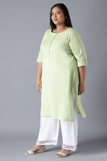 Green Round Neck Solid kurta