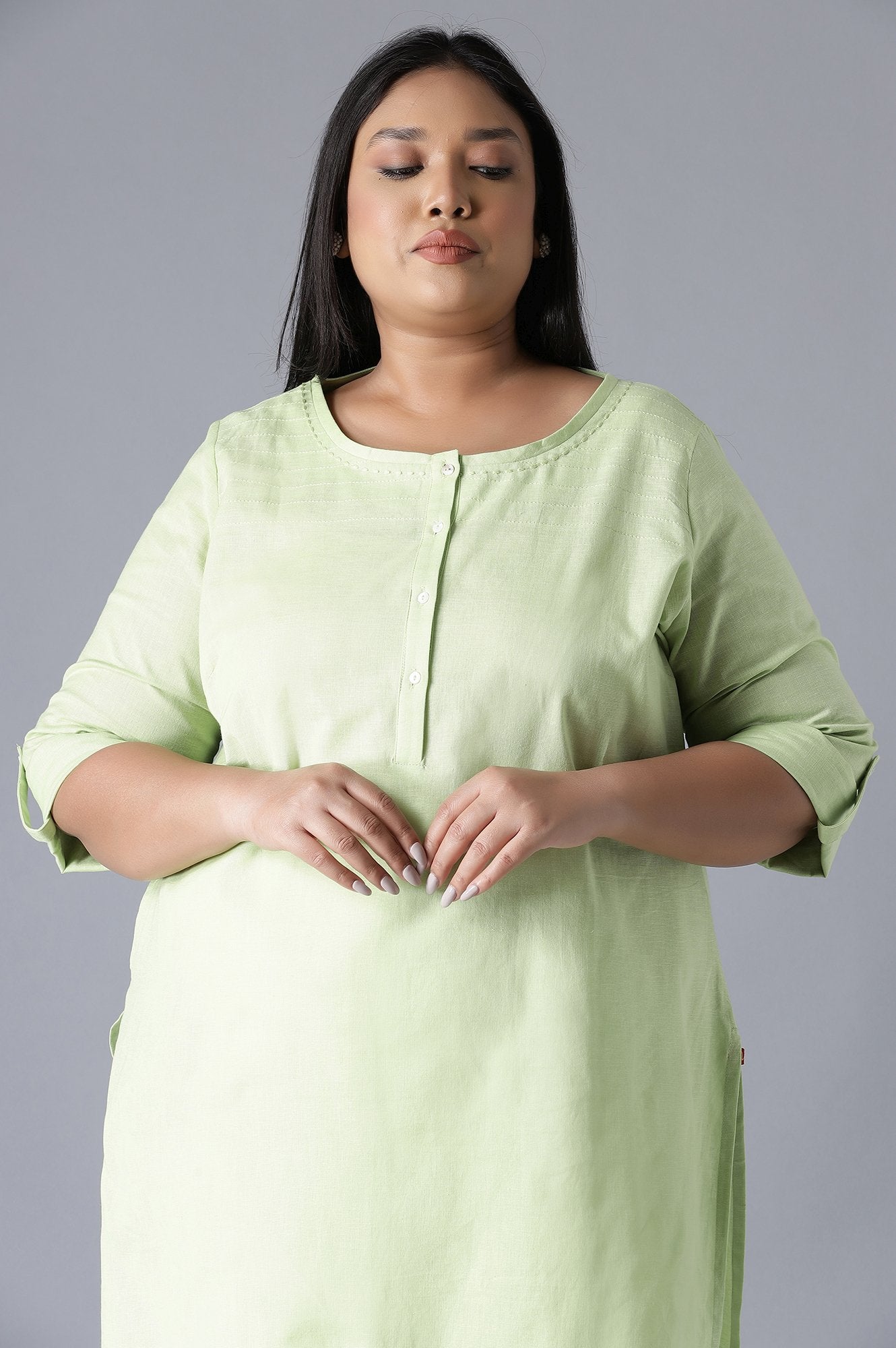 Green Round Neck Solid kurta