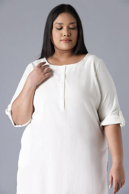 Ecru Round Neck Solid kurta