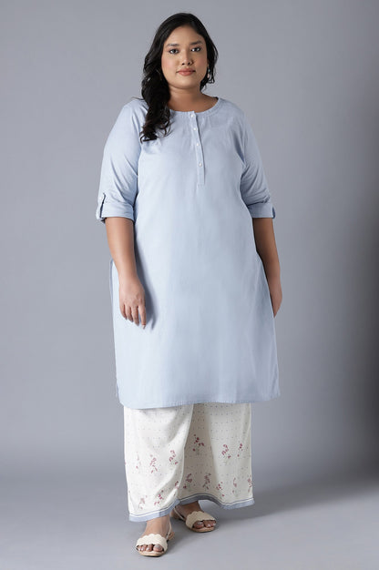 Blue Round Neck Solid kurta