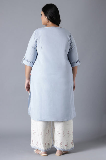 Blue Round Neck Solid kurta