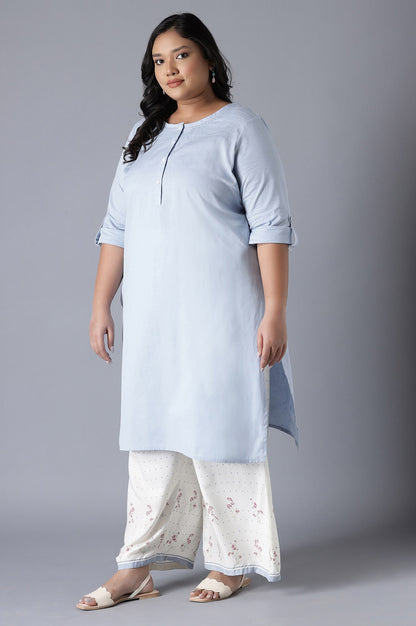 Blue Round Neck Solid kurta