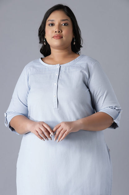 Blue Round Neck Solid kurta