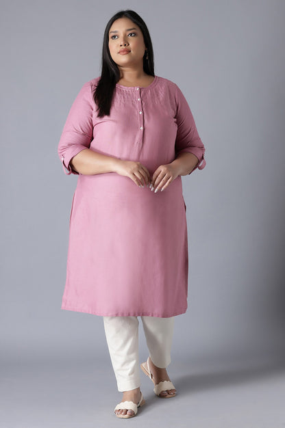 Mauve Round Neck Solid kurta