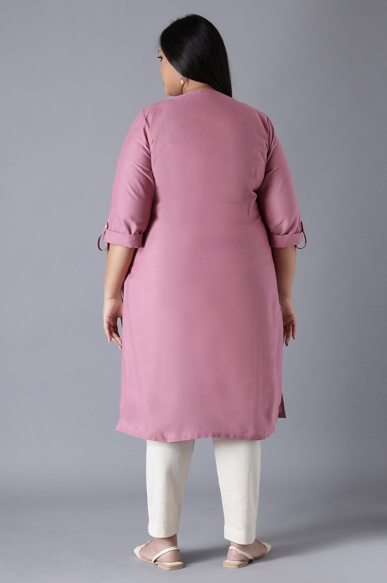 Mauve Round Neck Solid kurta