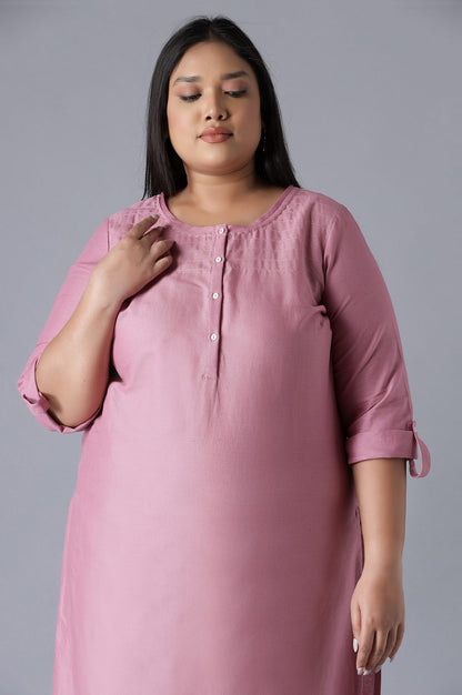 Mauve Round Neck Solid kurta