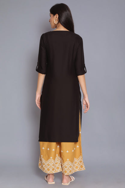 Black Round Neck Solid kurta