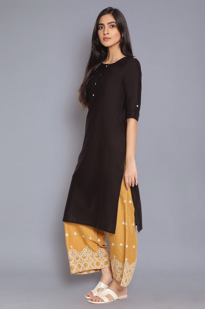 Black Round Neck Solid kurta