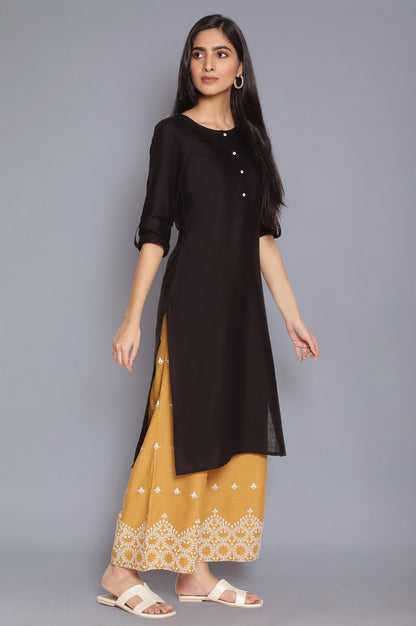 Black Round Neck Solid kurta